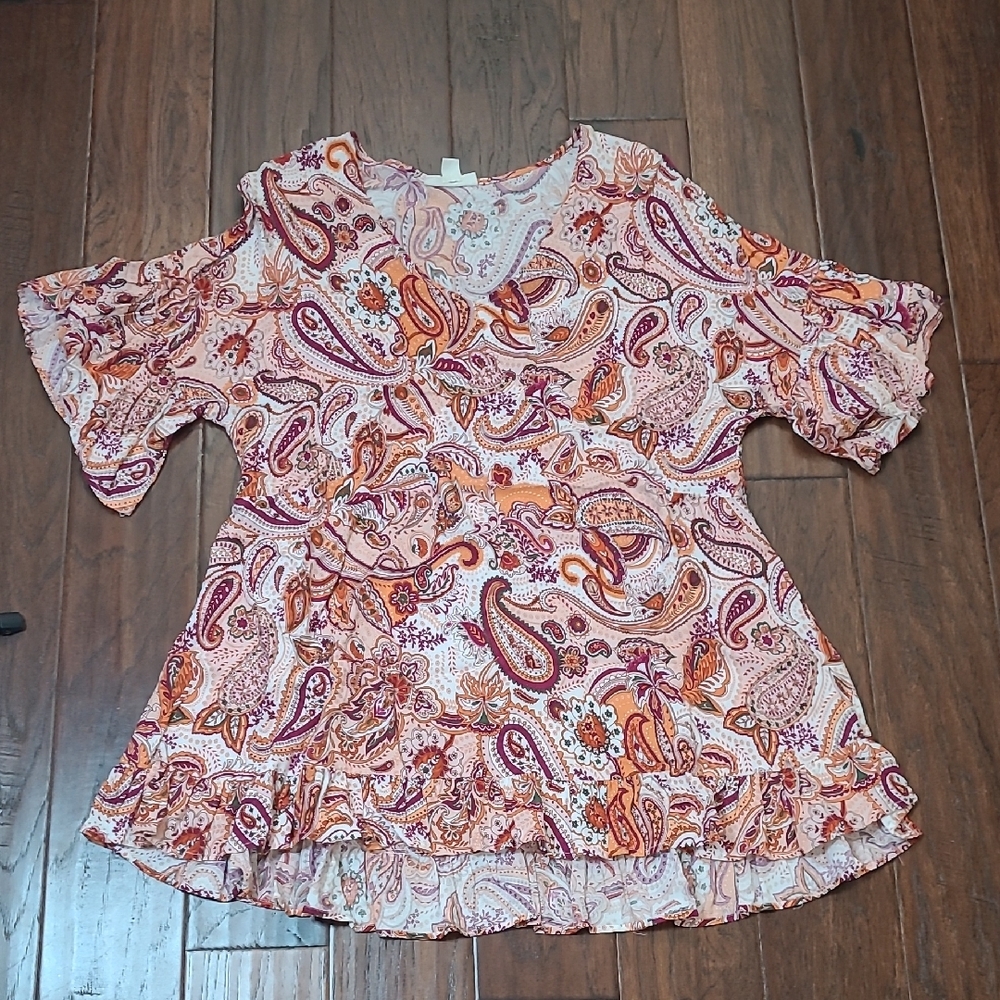 Loralette Colorful Paisley Print Tunic with Ruffle Hem size 20